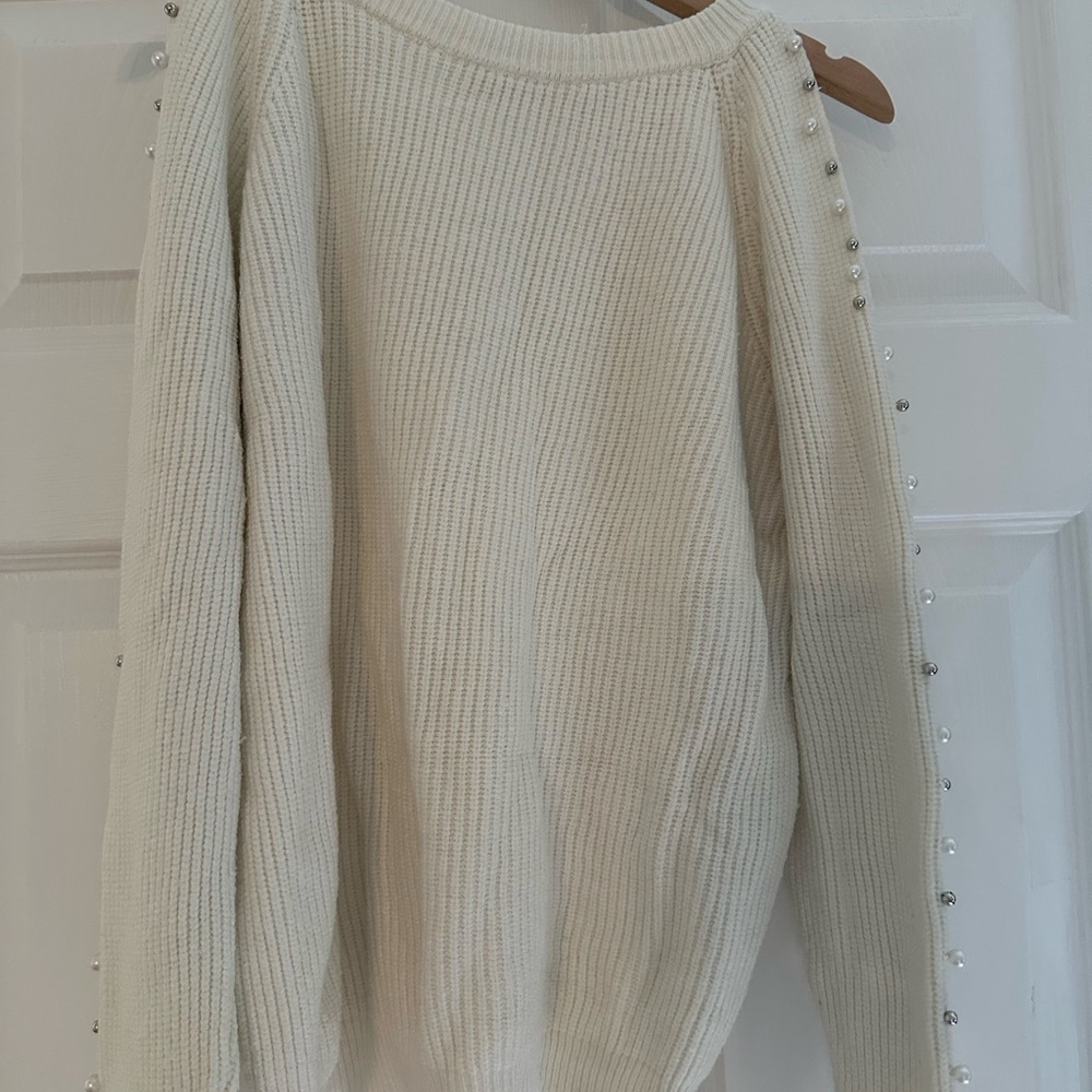 Cream Ribbed Crew Neck Sweater